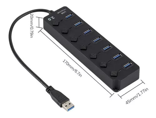 Hub USB 3.0 de 7 Puertos con Control Individual