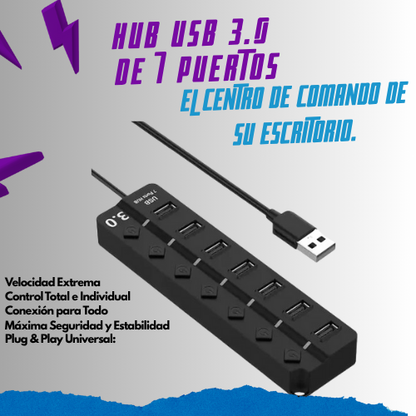 Hub USB 3.0 de 7 Puertos con Control Individual